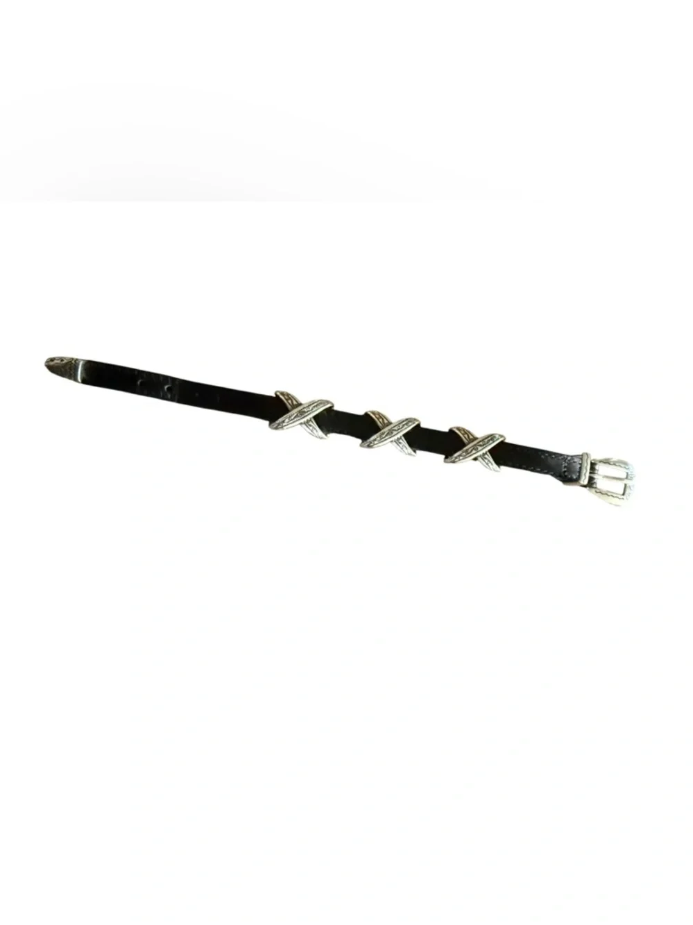 Brighton Black Leather Boho Western Bracelet with Silver-Tone Accents